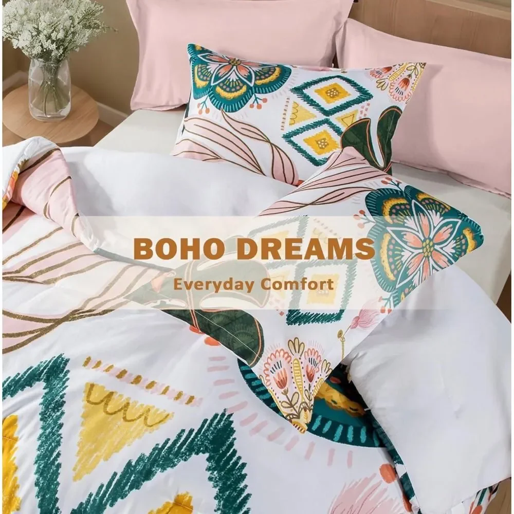 Boho Dreams Full Comforter Set 2 Pillow Shams Tribal Floral Print NEW IN PACKAGE